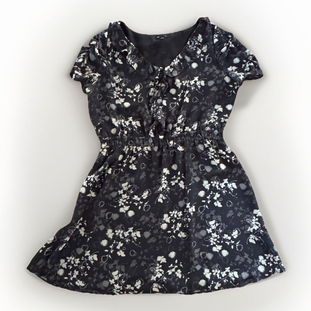 Gap Factory Dress Navy Blue Floral Elastic Waist Ruffle Womens Size XL